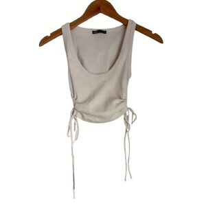 Zara ivory ribbed ruched adjustable gathered sides crop top tank size small